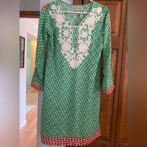 Green Embroidered Tunic Dress M Medium